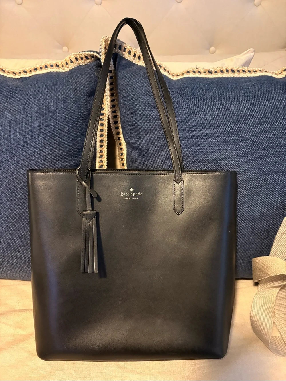 kate spade Black Leather Tassel Tote